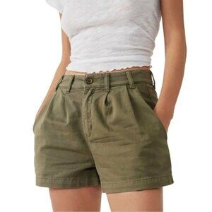 Free People Womens Billie Pleated Chino Shorts Olive Green High-Waist Size 12